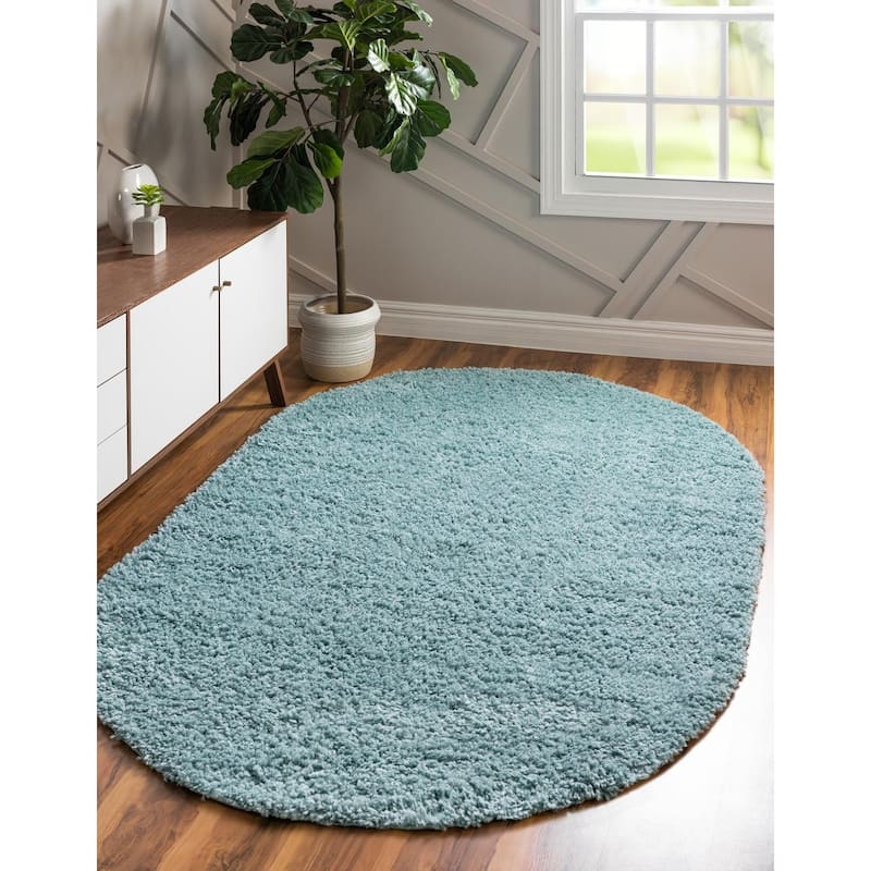 Shag Turhal Collection Area Rug - Aqua - 7'10"x10' Oval