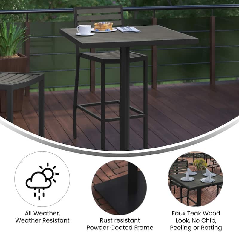 Indoor/Outdoor 32" Square Bar Height Dining Table with Poly Slats