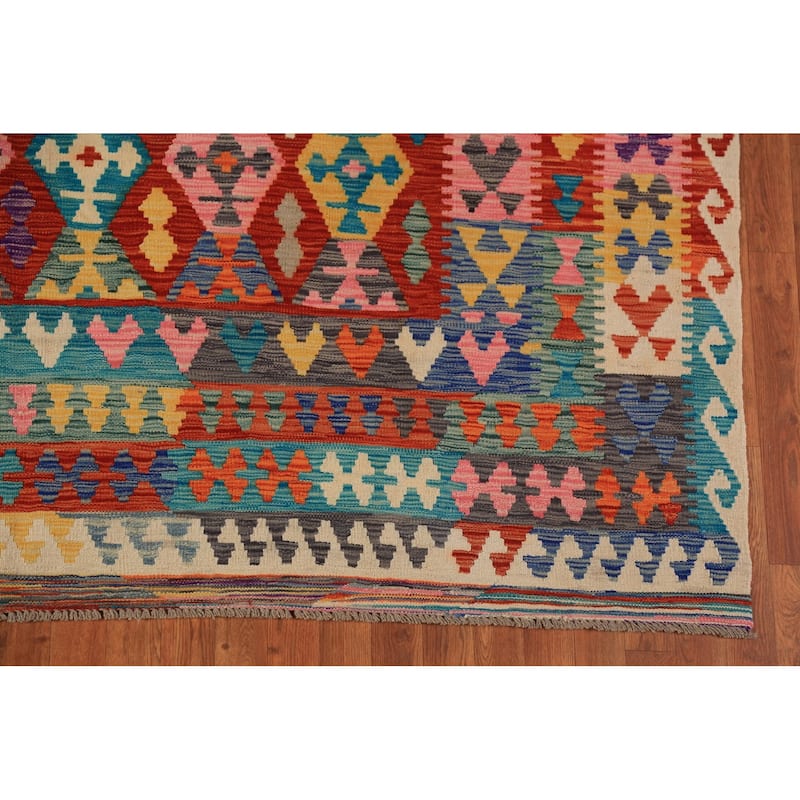 Geometric Kilim Oriental Area Rug Hand-Woven Living Room Wool Carpet - 8'3"x 11'2"