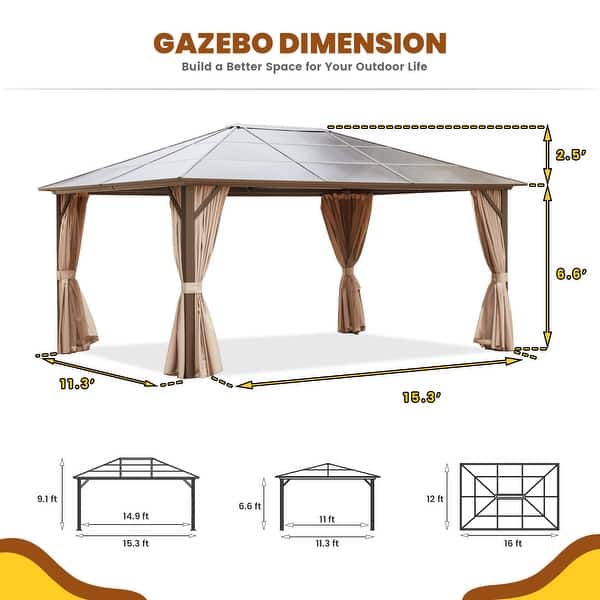 dimension image slide 1 of 16, EROMMY Hardtop Gazebo,Outdoor Pergola with Double Roof & Netting & Curtains,Heavy Duty Canopy for Patio, Backyard, Pool party