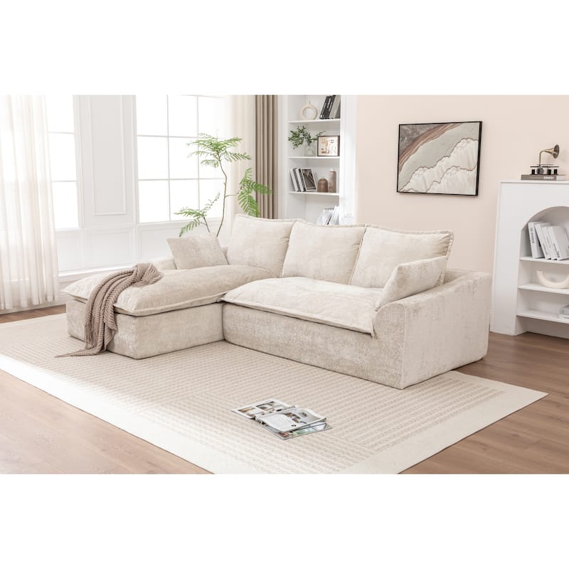 Modular Cloud Sectional Couch with L-Shape Chaise, Chenille Upholstered Boneless Sofa, Compressed Deep Seat Sofa with Pillows