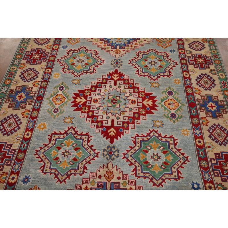 Geometric Kazak Rug Hand-Knotted Wool Carpet - 5'8" x 9'5"