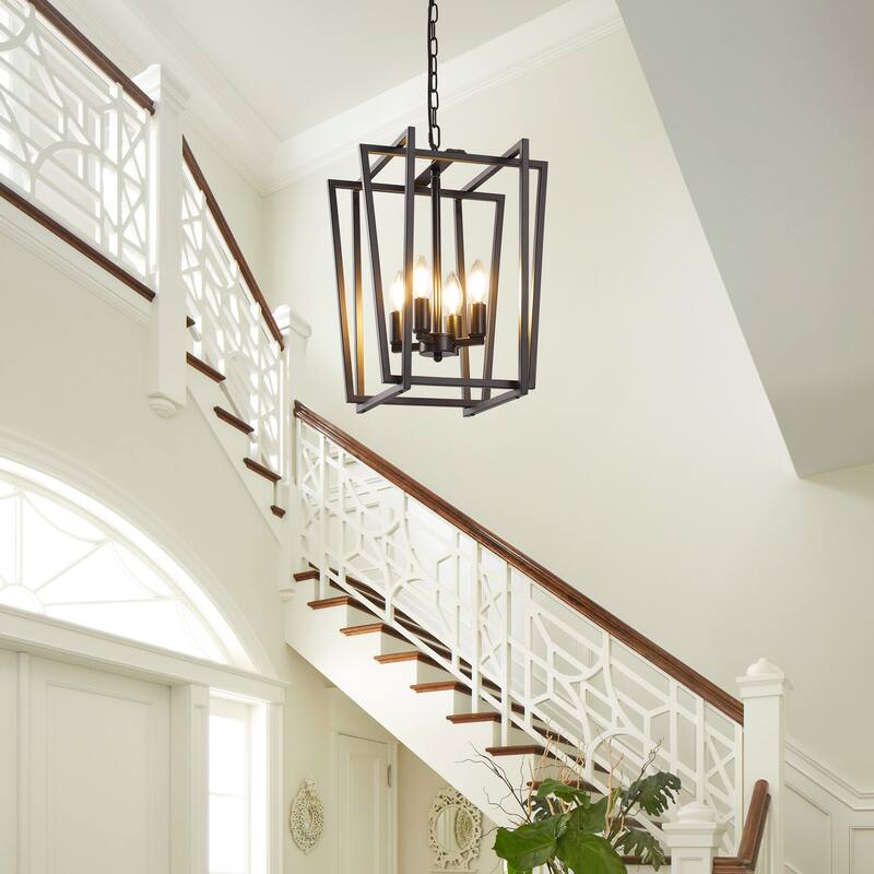 12-Inch Modern Chandelier, 4 Light Lantern Chandeliers Geometric Square Dining Room Lighting Fixtures for Kitchen Islands - N/A
