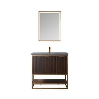 Donostia 36" Vanity in Walnut with stone countertop With Mirror