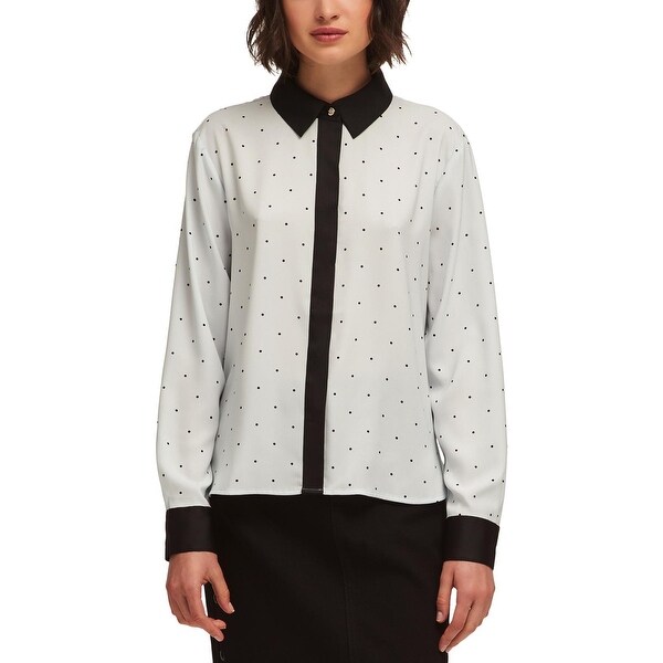 DKNY Womens Plaid Long Sleeves Button-Down Top