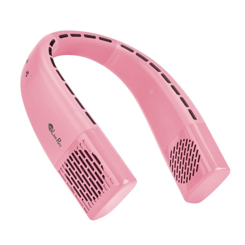 LivePure Neck Fan, Hands Free Portable Fan for Travel and Outdoors. Rechargeable Wearable Personal Fan. - Rose Quartz