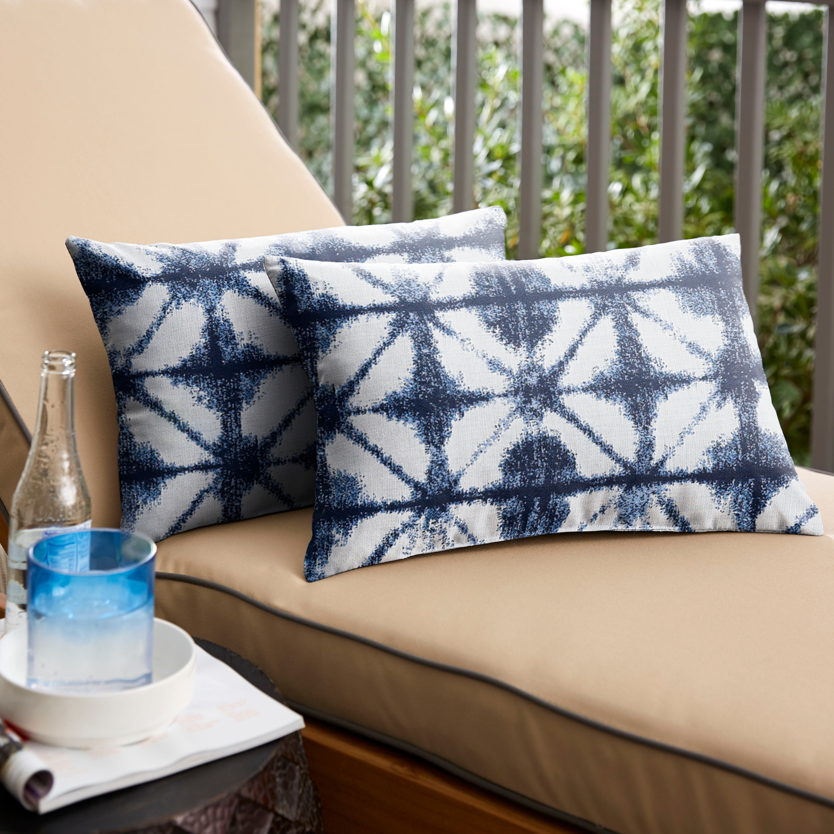 Sunbrella Indigo Geometric Indoor Outdoor Lumbar Pillow Set of 2