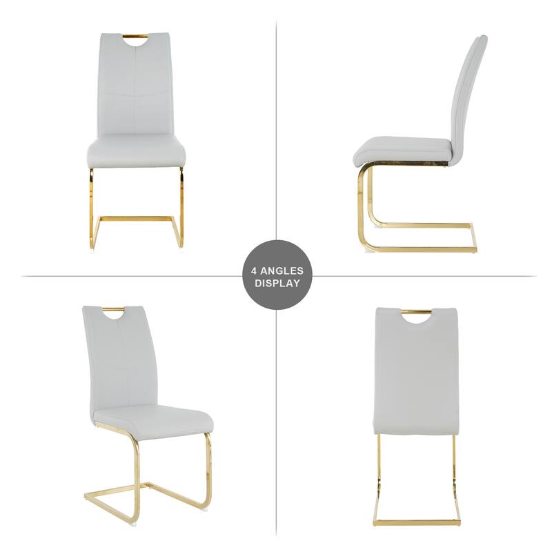 Modern Set of 2 Dining Chairs with Leather Cushioned Seat, Chrome Metal Legs, for Dining Room, Living Room, and Bedroom