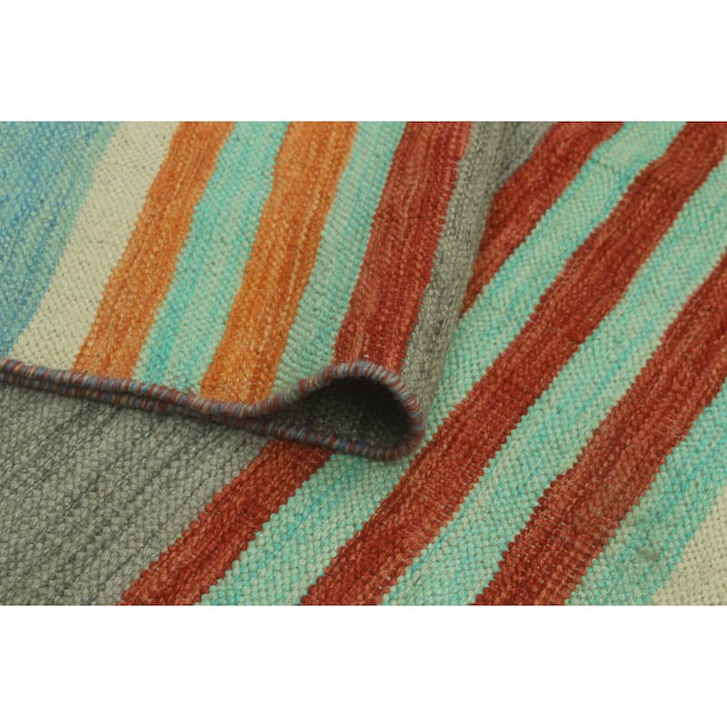 Hand-Woven Winchester Kilim Austin Grey/Rust Rug - 5'4" x 7'9"