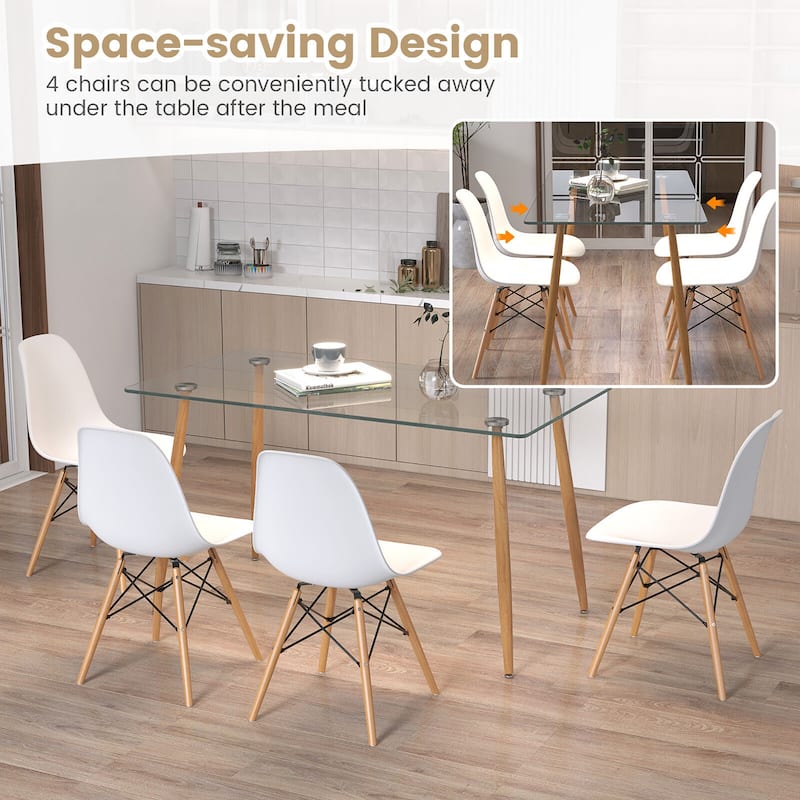 Gymax 5 Pieces Dining Table Set for 4 Rectangle Glass Table & 4 Modern