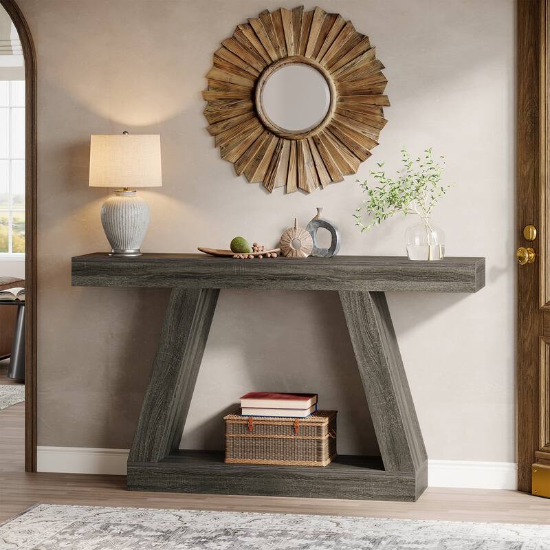 55 Inches Farmhouse Entryway Console Table with Storage