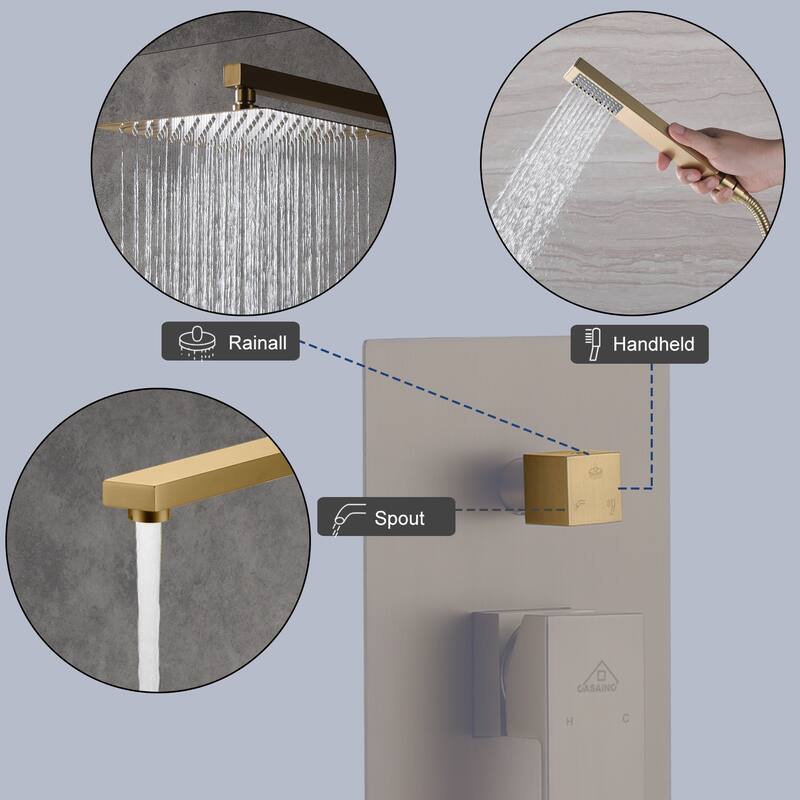 3 Function 10" Wall Mounted Dual Shower Heads Shower System With Tub Spout