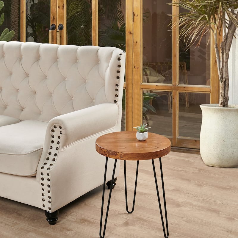 Greenage Wood End Table with Iron Legs - Brown