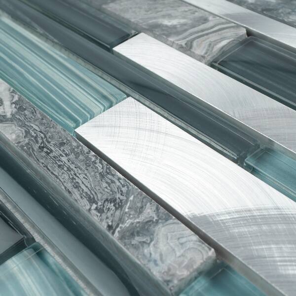 TileGen. Slender Random Sized Mixed Material Tile in Blue/Gray Wall