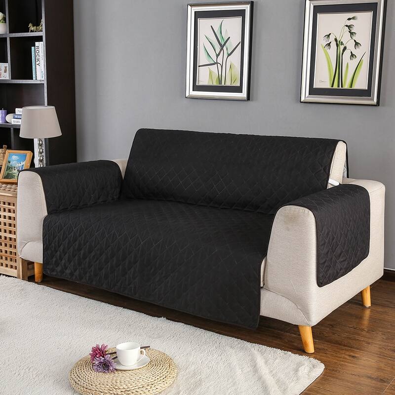 Quilted Microfiber Sofa Slipcover Furniture Protector Mat with Straps