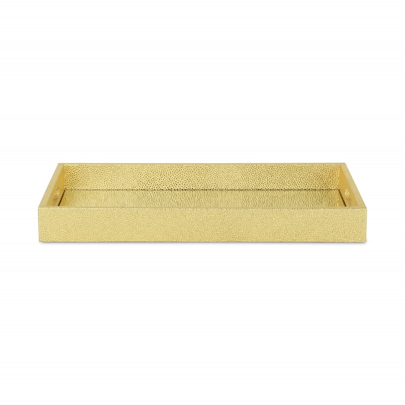 HomeRoots 16" Gold Rectangular Wood Handmade Tray With Handles