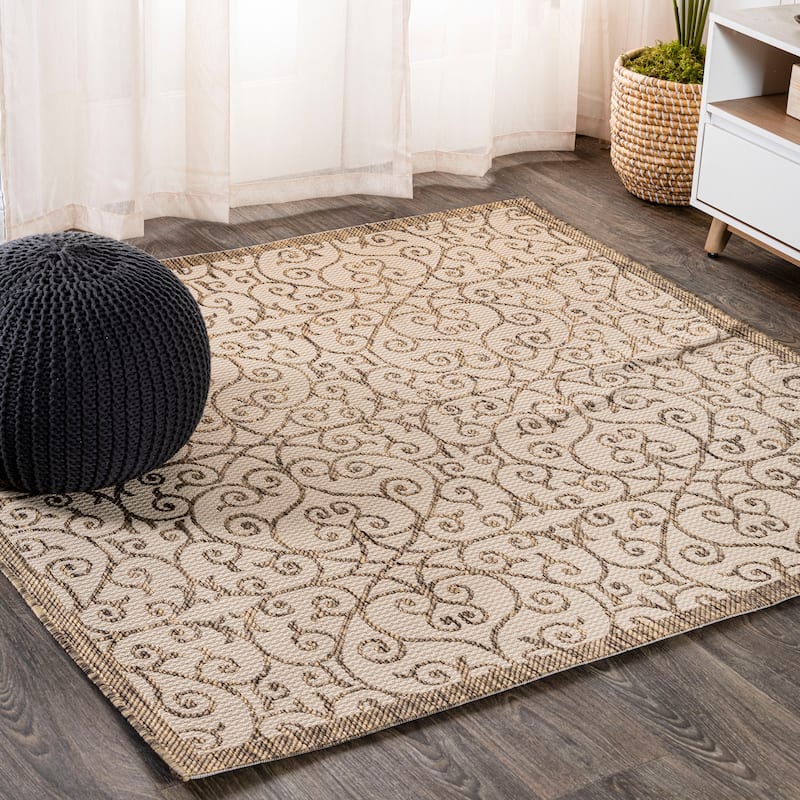 JONATHAN Y Ourika Textured Weave Indoor/Outdoor Area Rug - 8' Square - Beige/Brown
