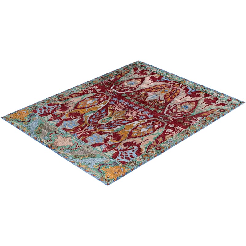 Modern One-of-a-Kind Hand-Knotted Area Rug, Red - 8' 1" x 10' 1"