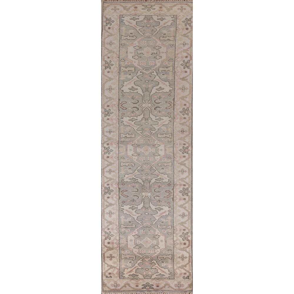 Gray Oushak Indian Runner Rug Hand-Knotted Wool Carpet - 2'7"x 10'0"