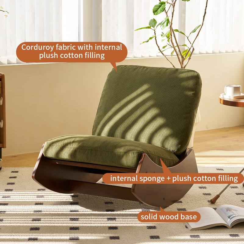 Corduroy Fabric Upholstery Glider Chair, Reading Chair with Solid Wood Frame, Single Sofa Side Chair with High Back
