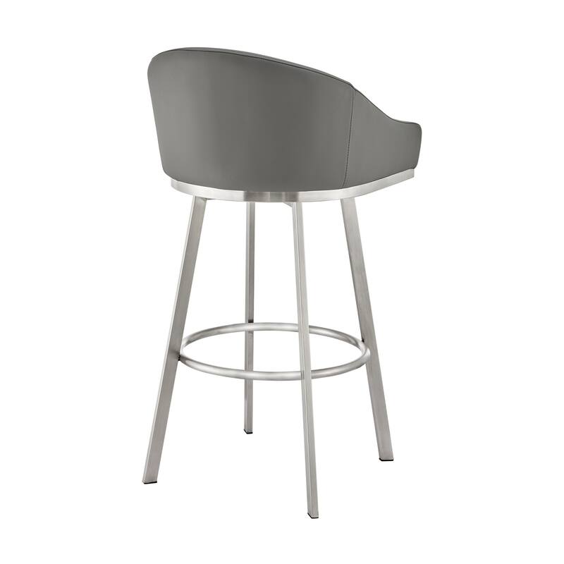 Dalza 30 Inch Swivel Barstool Chair, Cushioned Open Back, Gray Faux Leather