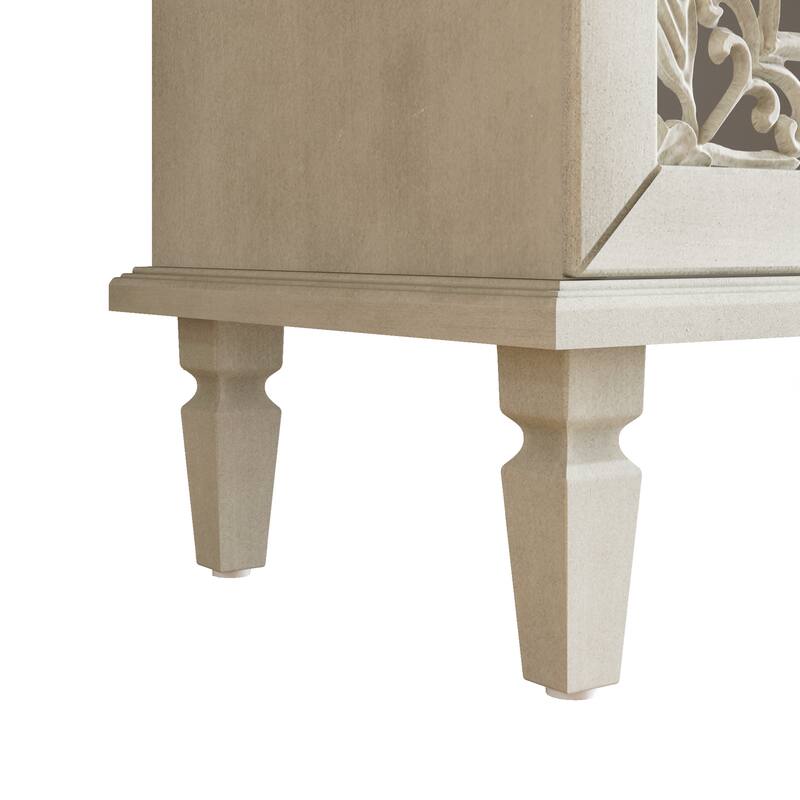 Buffet Cabinet with Floral Carvings with Solid Wood Legs&Antique Brass Handles&Adjustable Shelves,