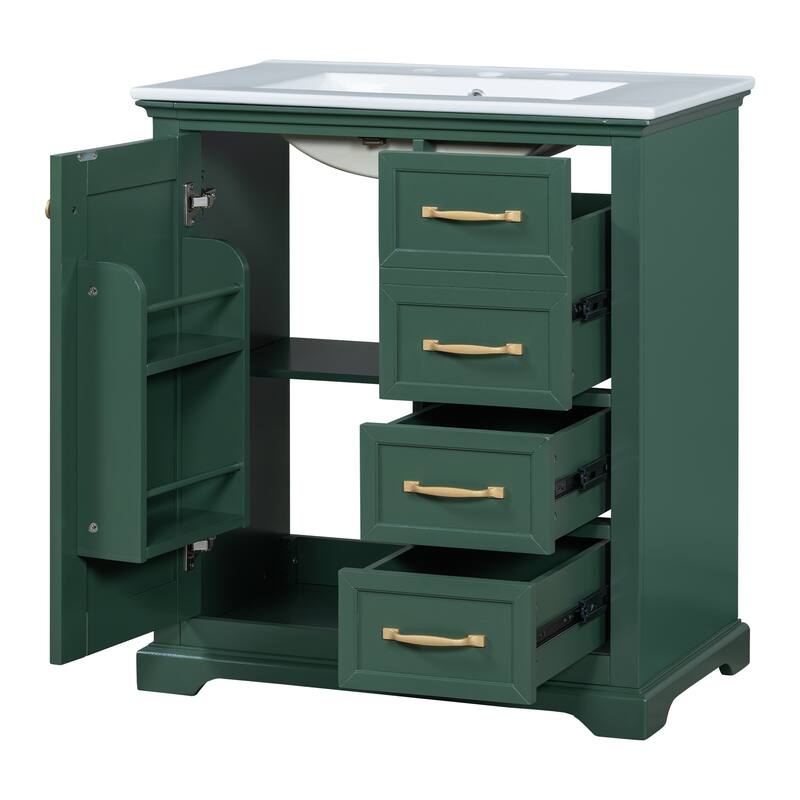 30 inch MDF Bathroom Vanity with Sink, One Package, Green Bathroom Cabinet with Drawers