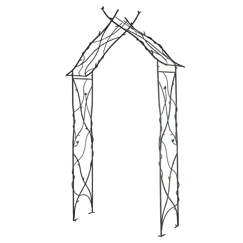 Metal Bird Indoor Outdoor Arched Garden Arbor with Sculpted Branches - Black - Roche River Decor - Black