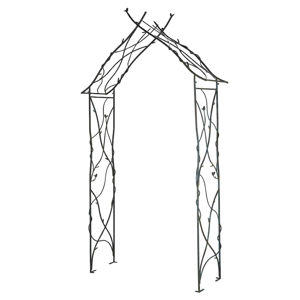 Metal Bird Indoor Outdoor Arched Garden Arbor with Sculpted Branches - Black - Roche River Decor