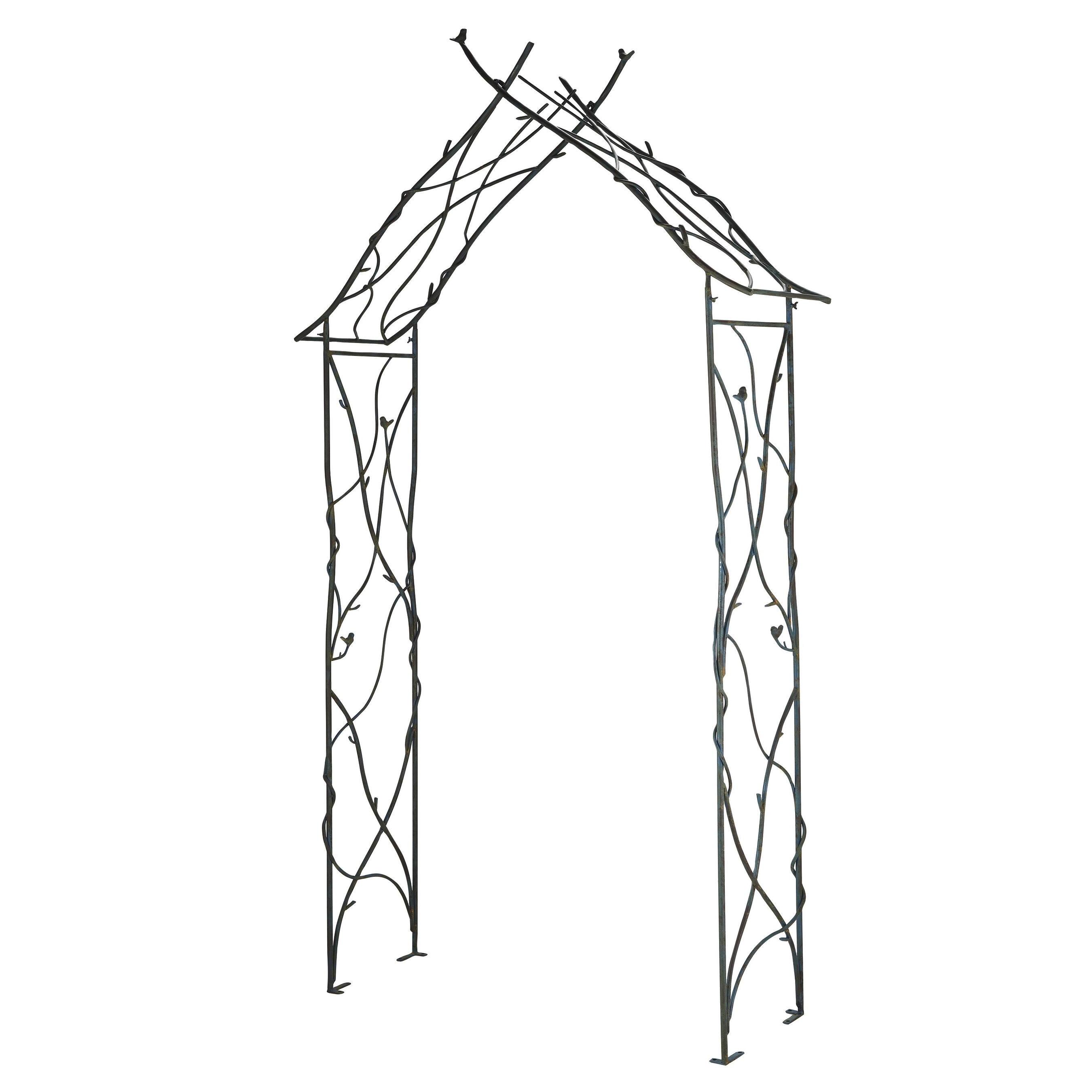 Metal Bird Indoor Outdoor Arched Garden Arbor with Sculpted Branches - Black - Roche River Decor