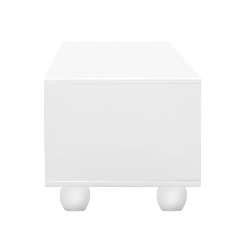 Contemporary 80" TV Stand with Glass Door, 2 Drawers & Cabinets, Solid Wood Legs, Metal Handles, TV Storage Console