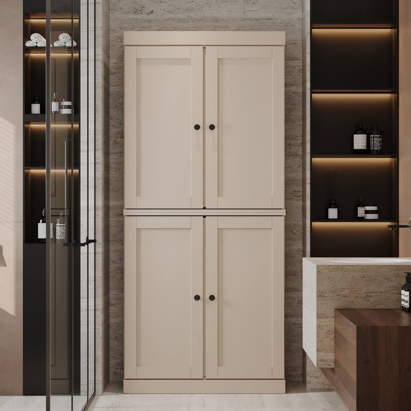 Palace Imports 100% Solid Wood 32" Bathroom Storage Cabinet with Shaker Doors and Adjustable Shelves - Beige
