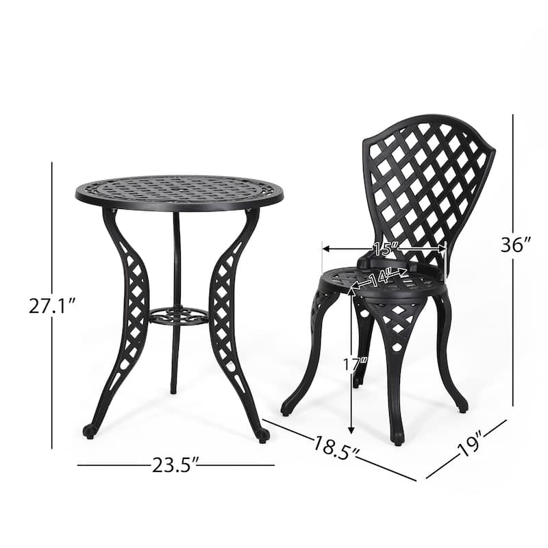 Roomfitters 3-Piece Metal Bistro Set Outdoor Patio Dining Furniture with Round Table and 2 Chairs, Black