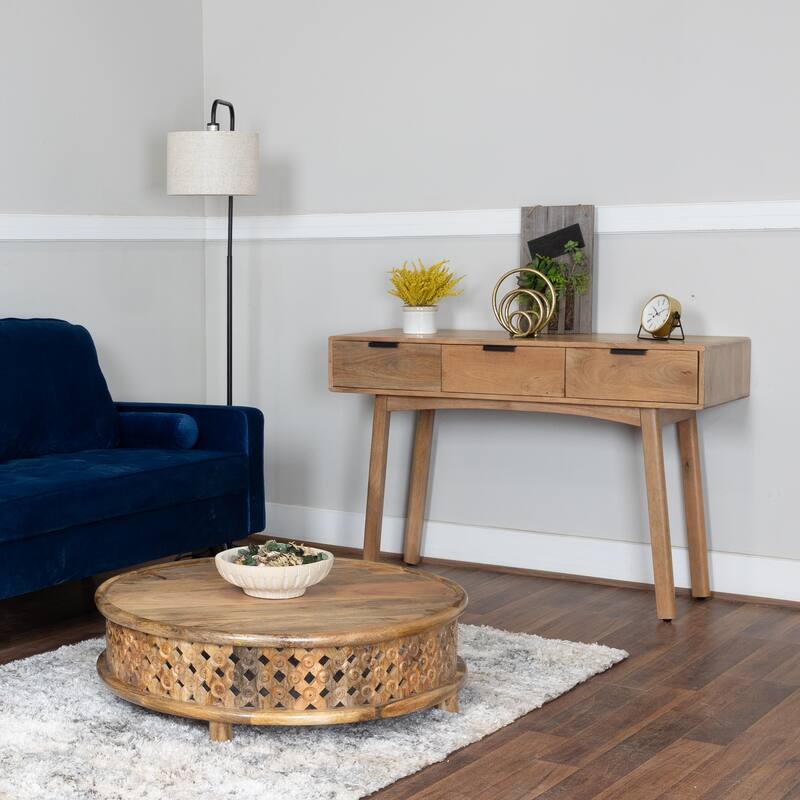 48" Mango Wood Console Table with 3 Drawers Mid-Century Style