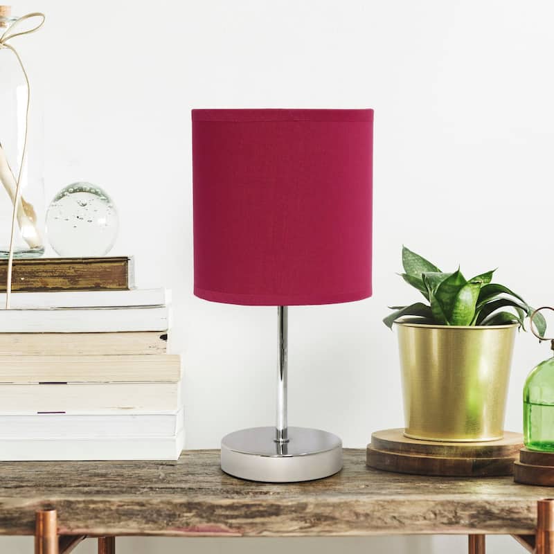 Traditional Petite Table Lamp with Drum Shade - 11.75" - Silver and Win Red
