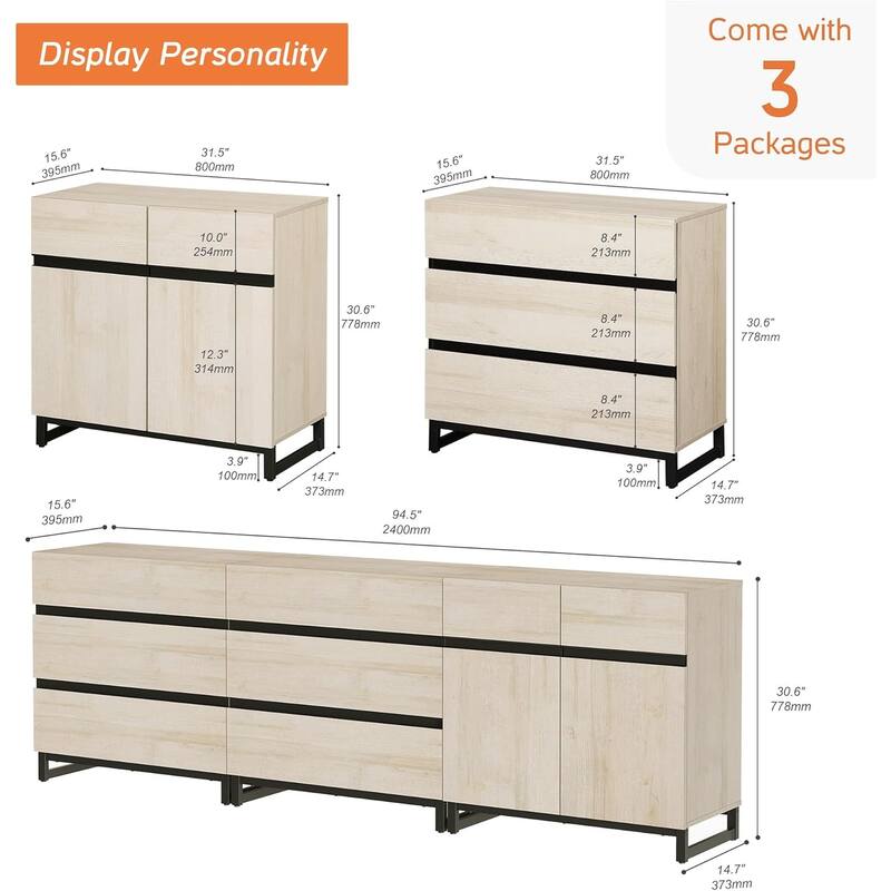 WAMPAT Modern TV Stand for TVs up to 100 inch, 3 in 1 TV Console with Adjustable Shelf and 6 Drawers for Living Room,Bedroom