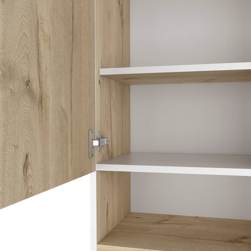 Single Door Medicine Cabinet with One Open Shelf and Two Interior Shelves, Light Oak/White, 28" High - 16.2X13.8 in