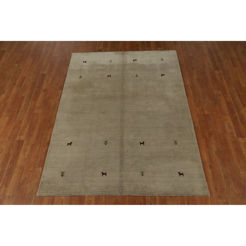 Hand Knotted Oriental 100% Wool Carpet Tribal Animal Pictorial Beige & Ivories Gabbeh Area Rug - 6' 6'' X 4' 7''