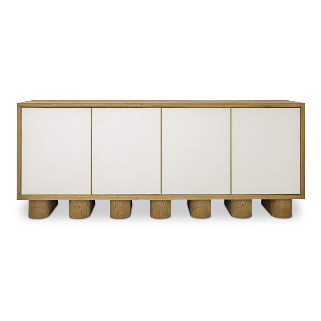Title: NADAAL STUDIOS Alarno Sideboard, White Shagreen Doors, Oak Frame & Gold Metal Detail