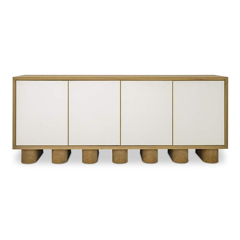 Title: NADAAL STUDIOS Alarno Sideboard, White Shagreen Doors, Oak Frame & Gold Metal Detail