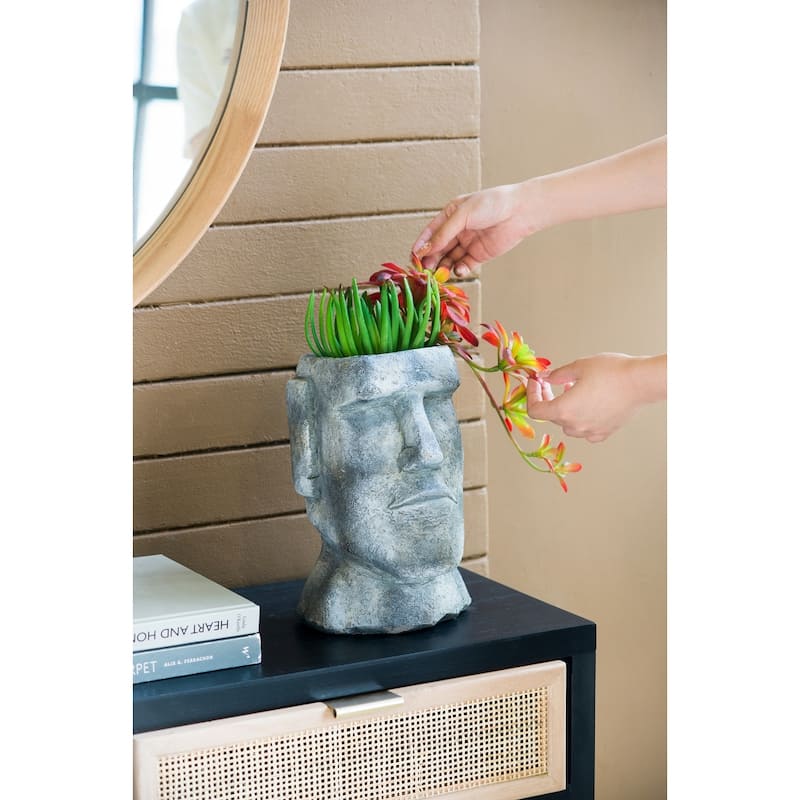 GDFStudio Easter Island Cement Small Planter - 6.5x5.5x11"