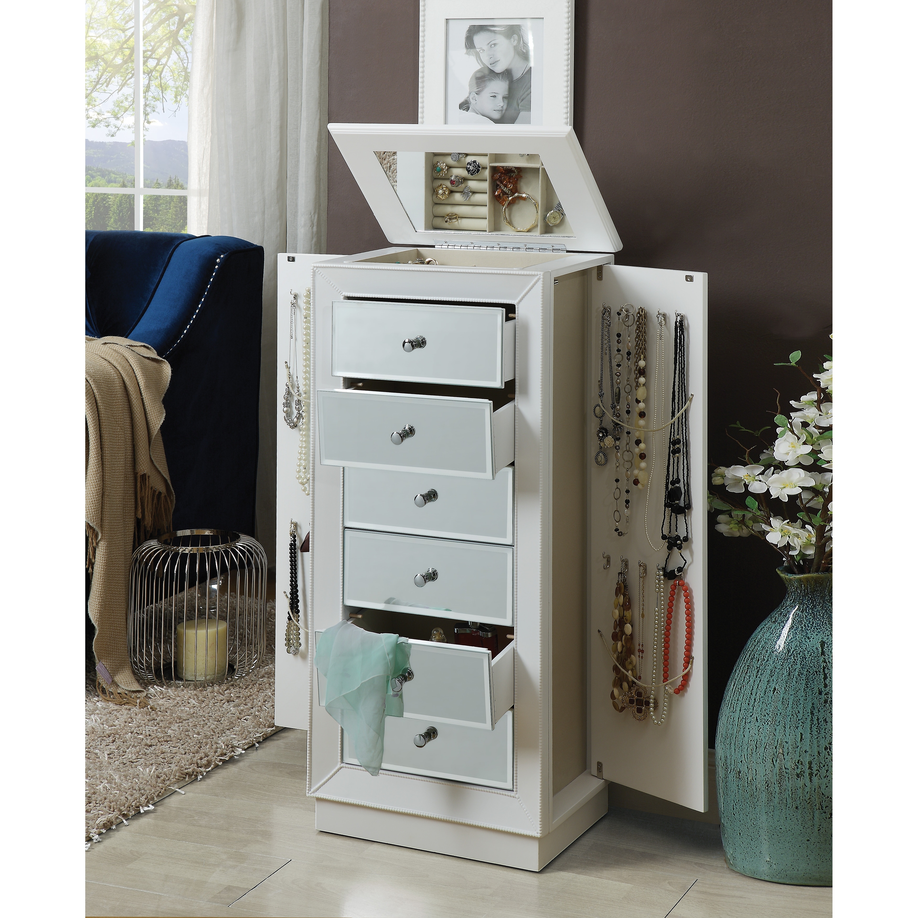 White Jewelry Armoire with Mirror & Velvet Storage - Bed Bath & Beyond - 42437539 White Jewelry Armoire with Mirror & Velvet Storage - Bed Bath & Beyond - 42437539