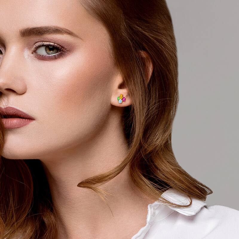 Miadora Multi-Gem Cluster Stud Earrings Sterling Silver