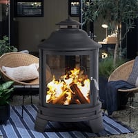 Chiminea Fire Pit with Grill for Outdoor, 2 in 1 Fire Pit with ...