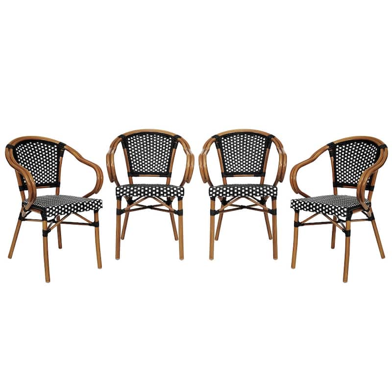 4 Pack All-Weather Commercial Paris Chairs with Bamboo Print Metal Frames - N/A
