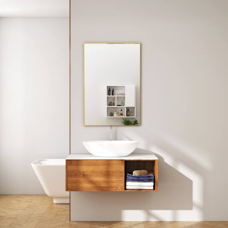 TOOLKISS Right Angle Aluminum Frame Bathroom Vanity Mirror with Clear Glass