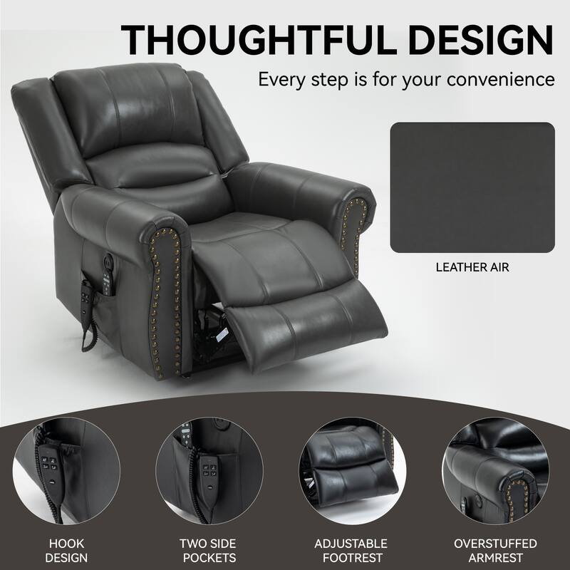 Electric Lift Recliner with Dual Motors, Massage and Heat, USB Charging and Storage