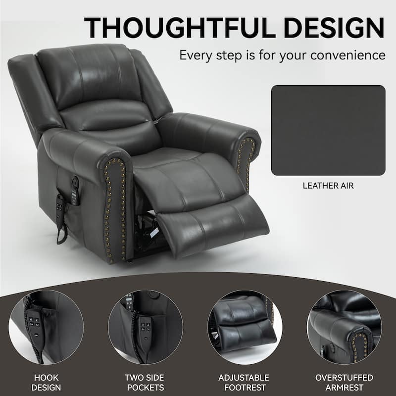 Faux Leather Dual Motor Power Lift Recliner Chair with Heat Massage, USB Ports, and Infinite Recline Positions