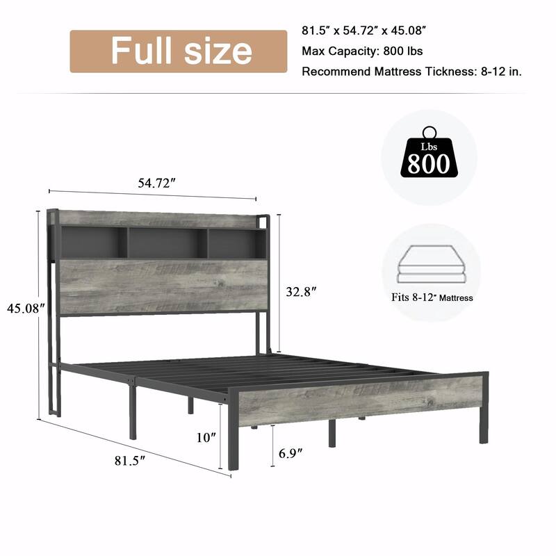Platform Bed Frame with Storage & USB Ports, No Box Spring Needed