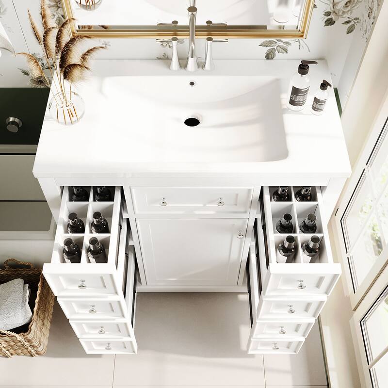 GDFStudio - Avalon 36-Inch Bathroom Vanity with Sink Combo, One Cabinet and Six Drawers, Solid Wood & MDF Board, Painted Finish